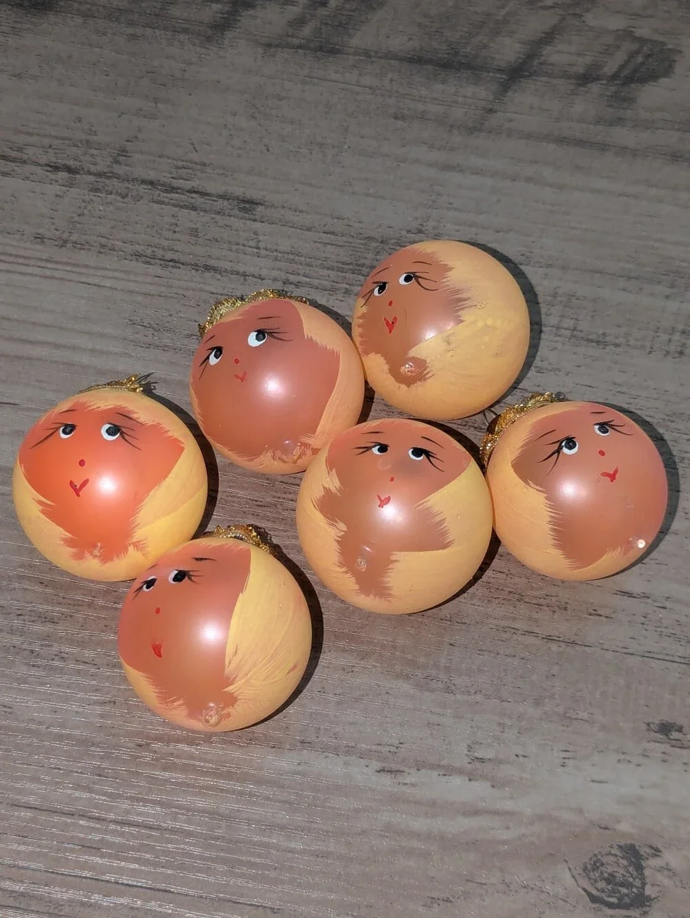 VTG Mid Century Hand Blown Glass Face Ornaments Set of 6 Kitschy 1960s Angels